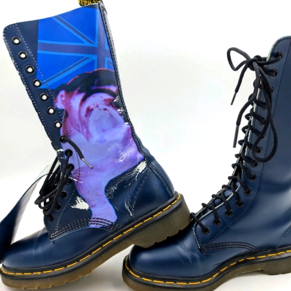 VTG DR MARTENS BULLDOG BRITISH FLAG BOOTS US 7  MADE IN ENGLAND 14 EYE 1914 TALL